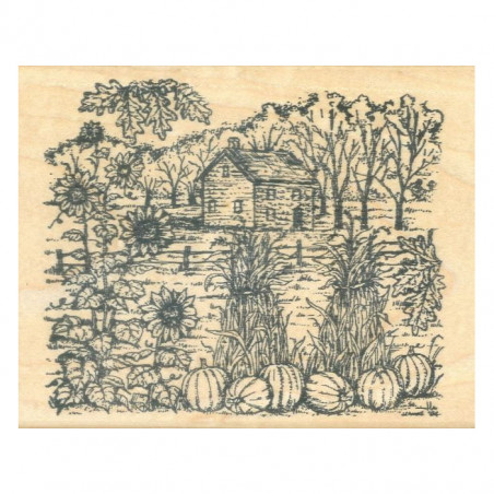 Fall House with Sunflowers, Cornstalks and Pumpkins