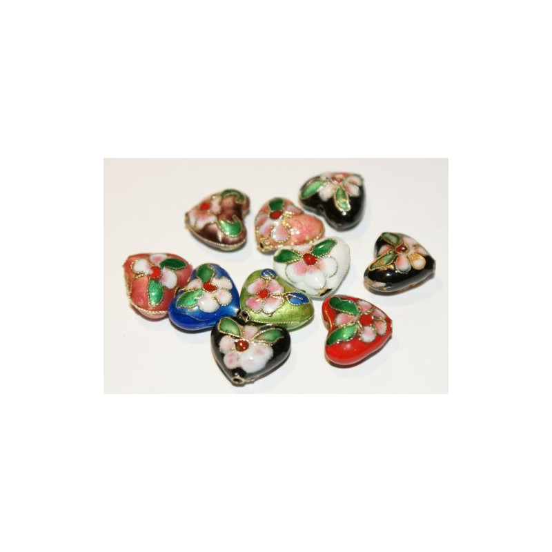 Cloisonne - Heart Beads, 5 pcs.