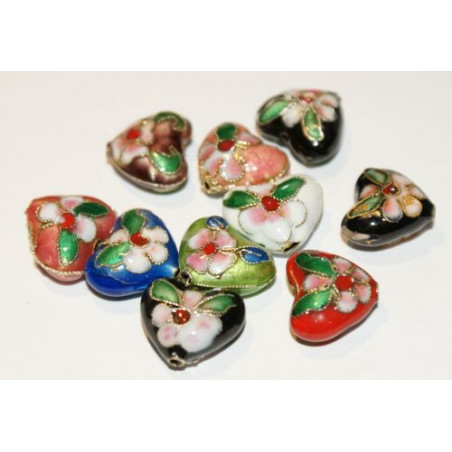 Cloisonne - Heart Beads, 5 pcs.