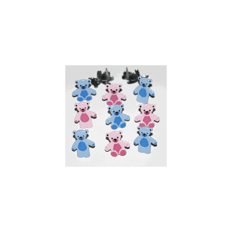 12 Teddy Bear Brads - Pink & Blue